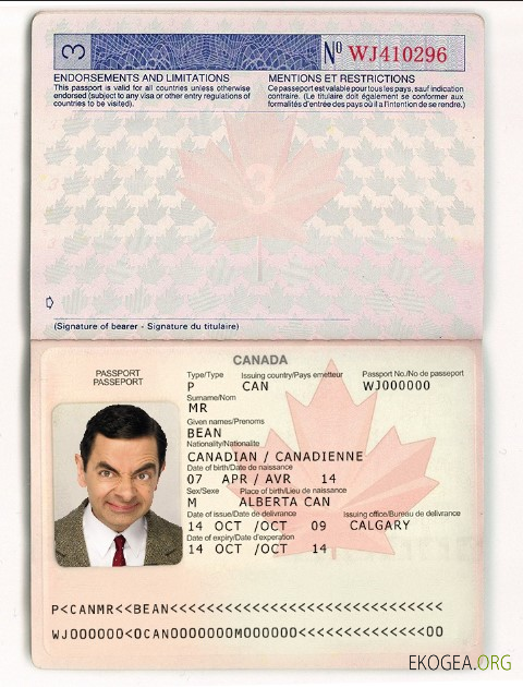 Modèle de passeport canadien au format PSD, entièrement modifiable, avec toutes les polices (2002 2010)
